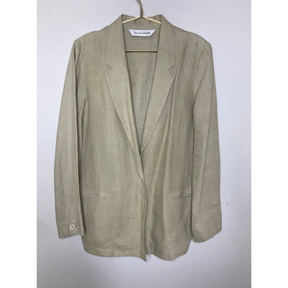 Diane Von Furstenberg Vintage 80s Linen Blazer Womens 14 Beige - Picture 3 of 8